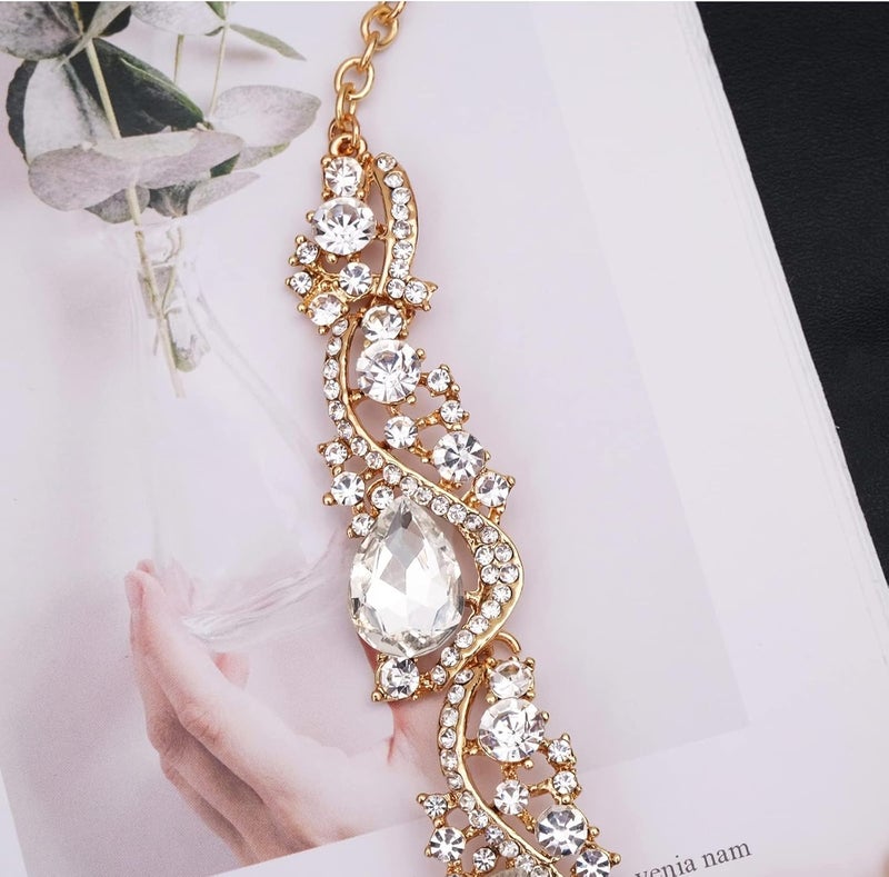 CSY Women's Elegant Bridal Necklace Earrings Stretch Bangle Bracelsts Set for Bride Bridesmaid Wedding Teardrop Crystal Costume Jewelry Sets - Image 5